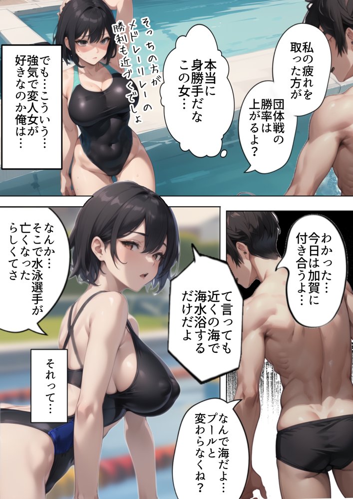開業！寝取られ精液プール〜天才水泳女子は合宿サボるもチャラ男集団にナンパされ開業前のプール「白濁精液プール」に浸らされ孕む！男子部員に告白された合宿中に寝取られる話 エロ同人誌画像 011